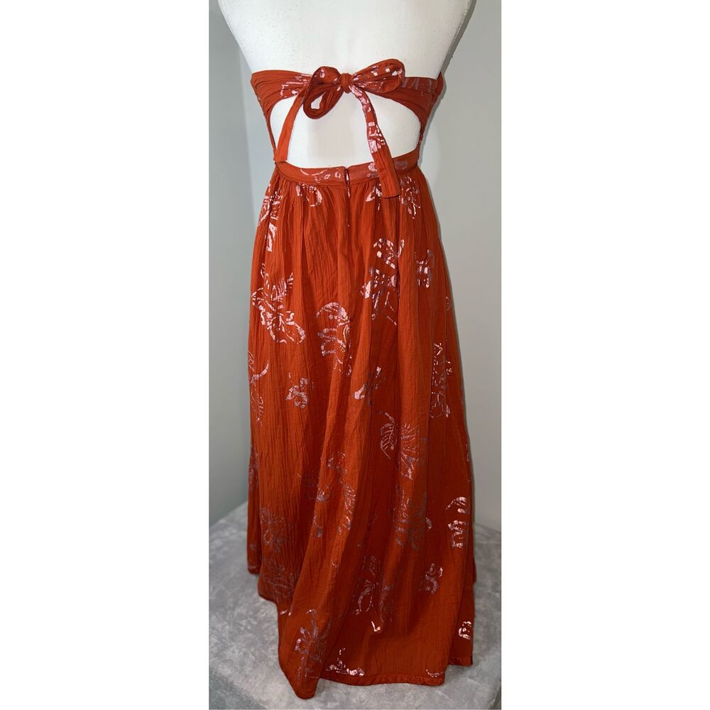 Free People Strapless Midi Dress XS Orange Florals - Picture 11 of 13